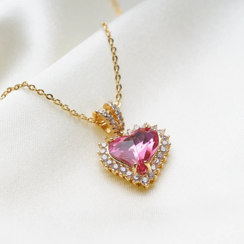 

Yunkingdom Heart Shape Big Crystal Pendant & Necklaces for Women Red Cubic Zirconia Wedding Bride Jewelry