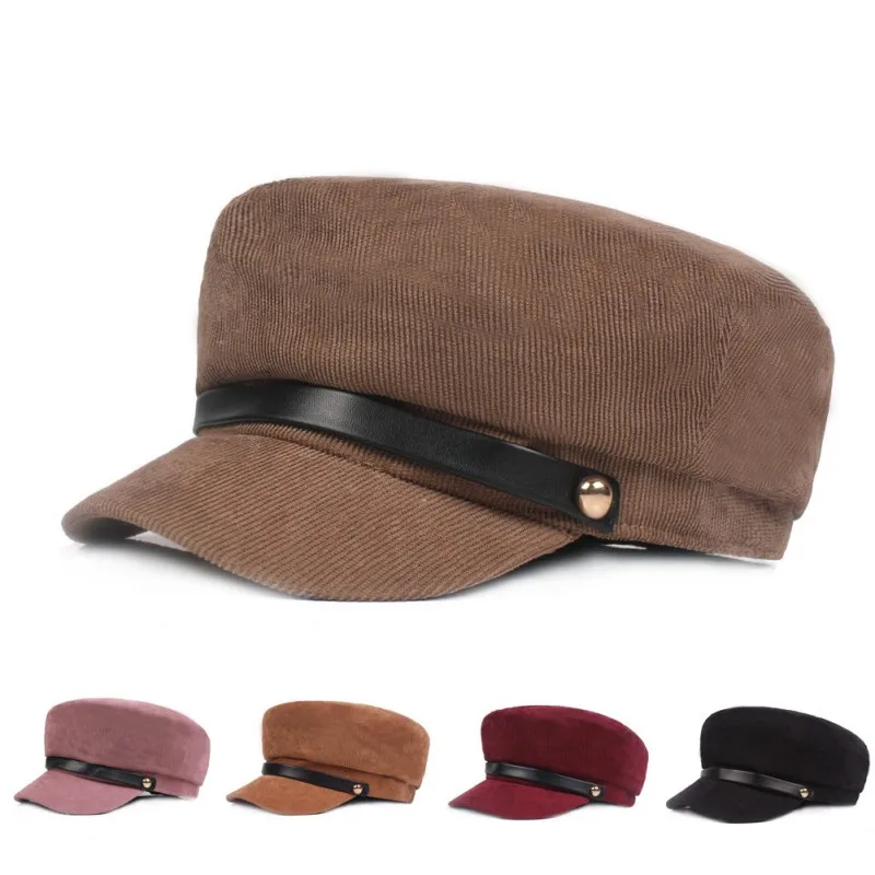 Зимние шапки, Женская Зимняя кепка шерстяная шапка, Женская Бейсболка с пуговицами, солнцезащитный козырек, черная Осенняя шапка