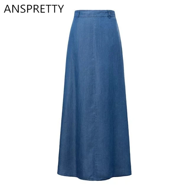 Anspretty одежда 2017 длинная юбка женские джинсовые юбки из денима с карманом модные