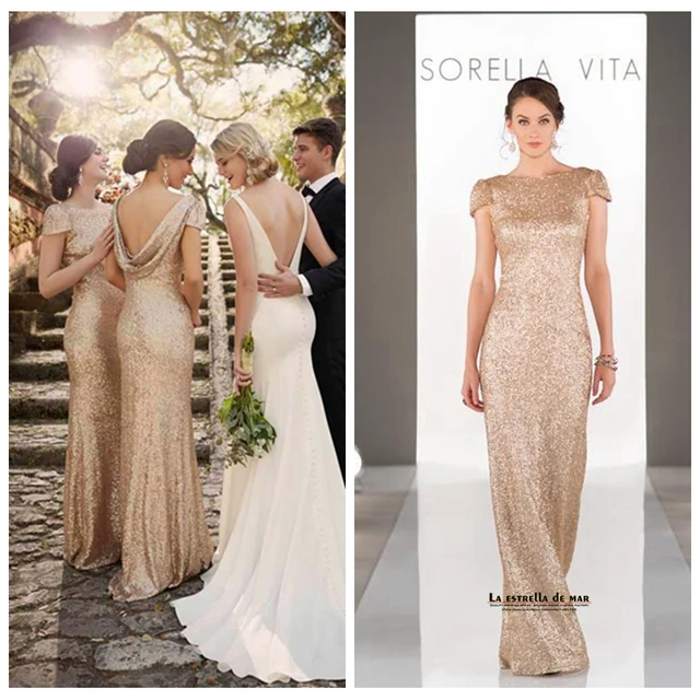 2016 Sequined Navy Blue Gold Long Bridesmaid Dresses For 2016 Sequined Navy Blue Gold Long Bridesmaid Dresses For Backless Wedding Party Bling Sorella Vita