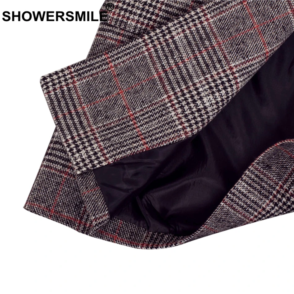 SHOWERSMILE Plaid Vest Women Gilet Long Spring Casual Waistcoat Female Sleeveless Jacket With Pockects 2019