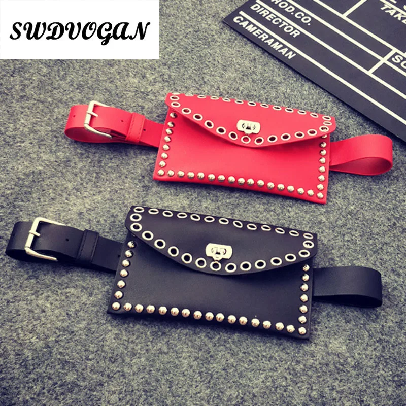 

SW 2018 Fashion Rivet PU Leather Waist Bag Fanny Pack Waist Packs Belt Bag for Women Bolsos Mujer Luxury Brand Bag Female Y022