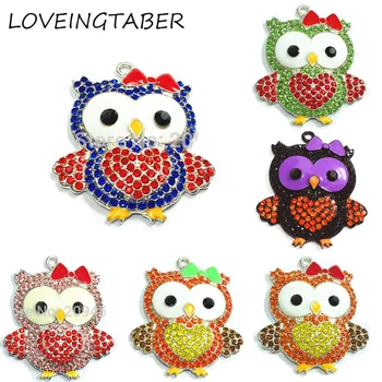 

Wholesale 46mm*42mm 10pcs/lot 4th of July/Halloween/Thanksgiving/Christmas/Valentine's Day Owl Rhinestone Pendants