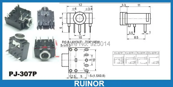 3.5mm Stereo Audio Jack Socket With Nut - PCB Panel Mount, 5 To 20 Pieces
