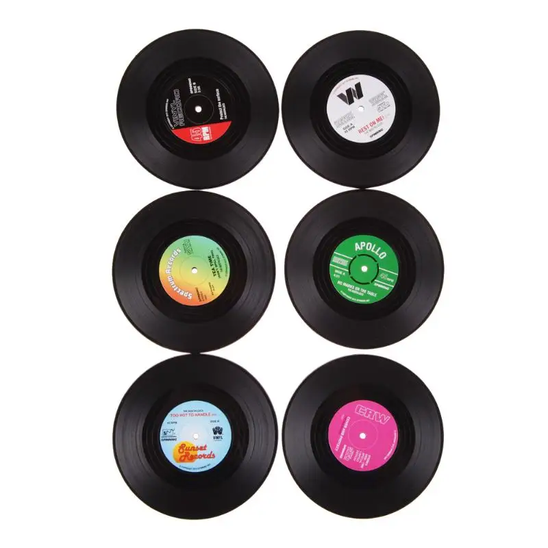 

6pcs/set Table Cup Mat Creative Home Decor Coffee Drink Placemat Tableware Spinning Retro Vinyl CD Record Drinks Coasters