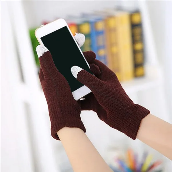 Модные женские и мужские зимние перчатки с сенсорным экраном, теплые перчатки, одноцветные хлопковые теплые перчатки для смартфонов, перчатки для вождения, женские перчатки - Цвет: Кофе