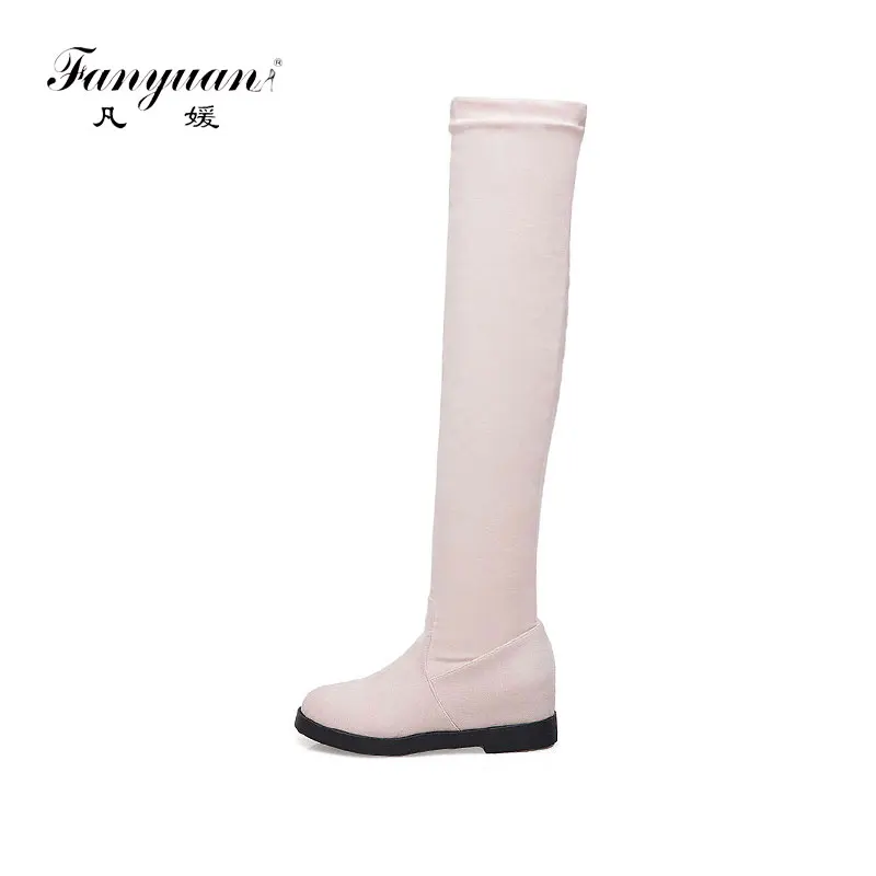 

fanyuan Faux Suede Leather Women Over The Knee Boots Lace Up Sexy Middle Heels Women Shoes Soild Winter Boots Warm Size 43
