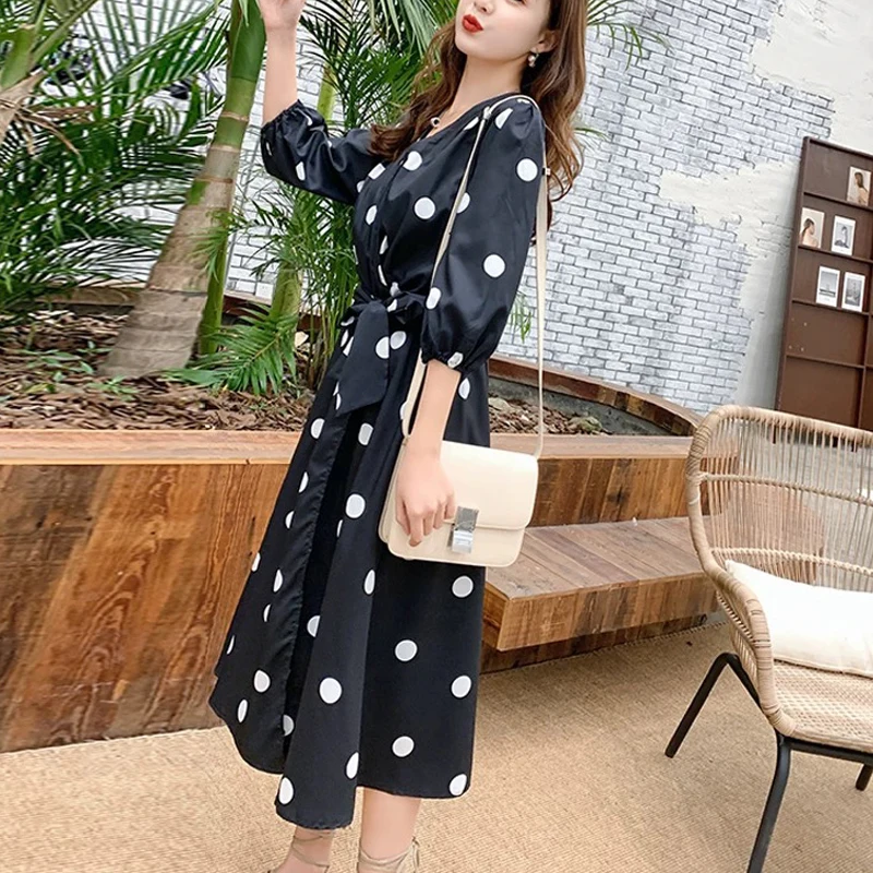 

2019 sexy Female Summer maxi dress lace Fashion Ladies party dresses Casual Half Sleeve black Dot Women's Long Dress