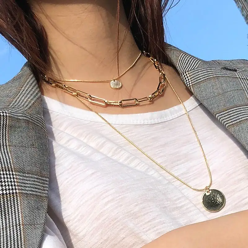 

Fashion Necklace Multi Layers Chain Coin Statement Women Necklaces & Pendants Gold Color Colar Jewelry