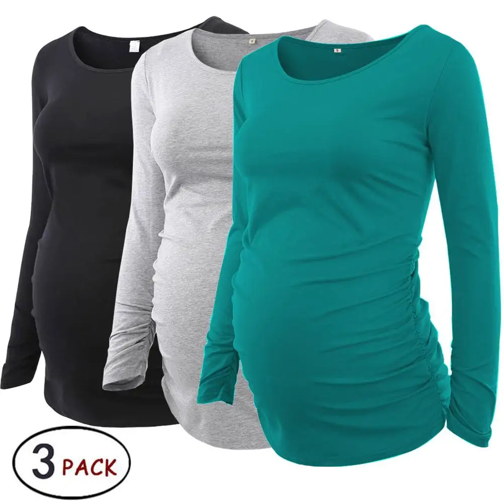 Комплект из 3 предметов; топы для беременных с рюшами; туника с длинными рукавами; Одежда для беременных; Повседневная рубашка для беременных; топы - Цвет: 3 pieces as pic