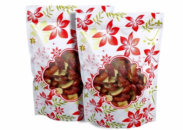 50 шт. 14x20+ 4 см(5." х 7.9") встать Цвет печатных Пластик упаковка сумка красный лист прозрачное окно Recloseable Пластик молнии