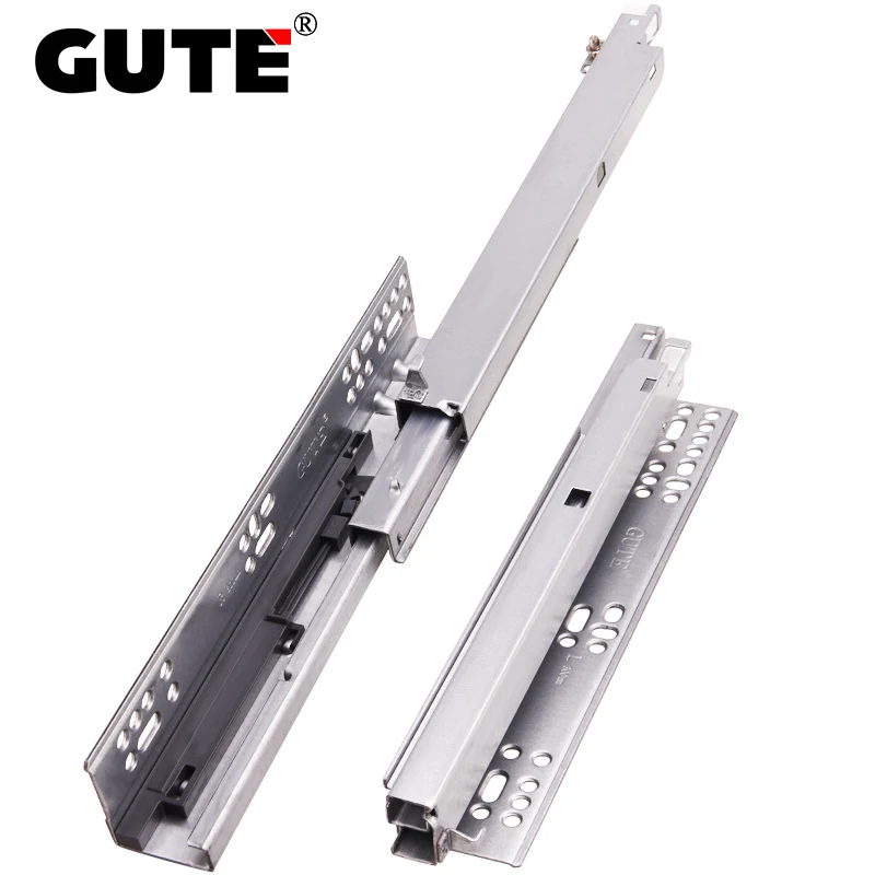 

GUTE Silveryt Three Section Drawer Slide Cold-rolled Steel Furniture Guide Rail Drawer Track Wardrobe Kitchen Cupboard Slide