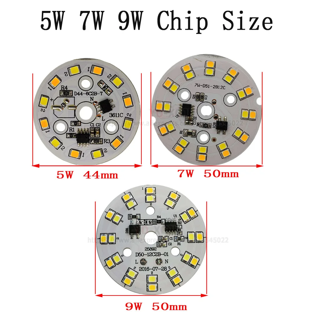 Двухцветная в одном PCB плата освещения AC220 5 Вт 7 9 SMD 2835 панель светодиодной лампы