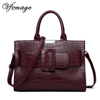 

Vfemage Luxury Brand Bags Women Handbags Designer Leather Shoulder Bags Lady Crocodile Print Tote Crossbody Bags for Women 2019