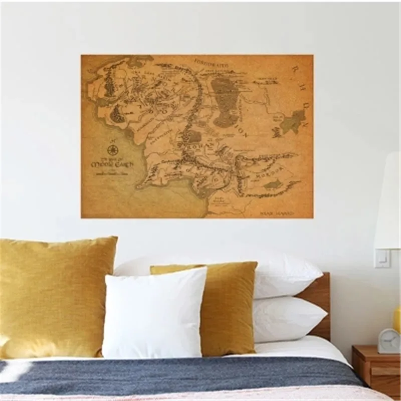 

Vintage Middle Earth Map On The Lord of The Rings Poster Home Decor Wall Sticker 51x35.5cm Retro Kraft Paper
