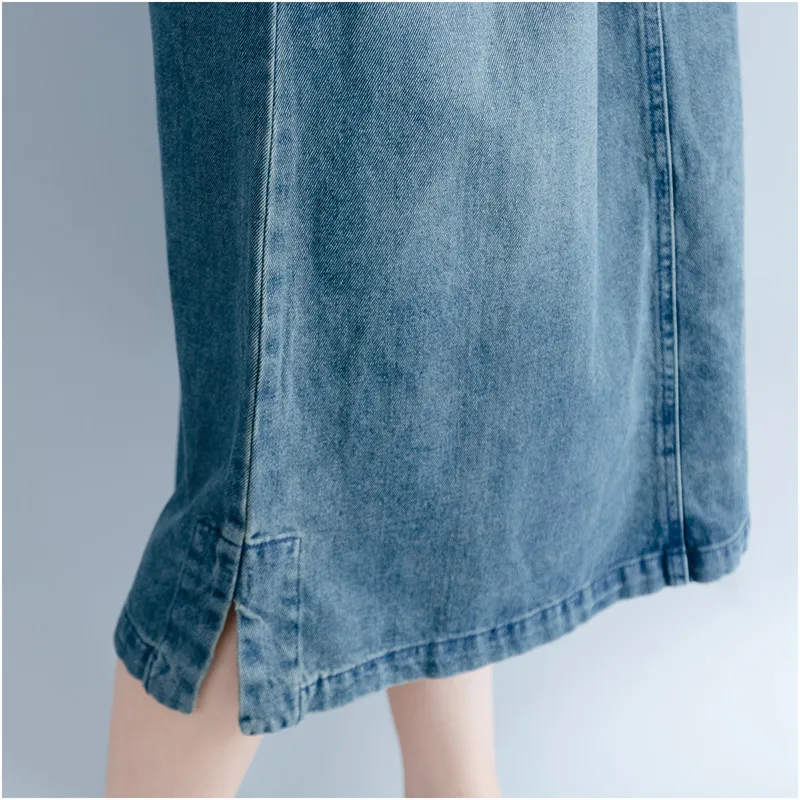 Spring Summer Long Dress Women Casual Vintage Maxi Suspender Plus Size Denim Jeans Dress Pockets Elegant Ladies Denim Dress Q311