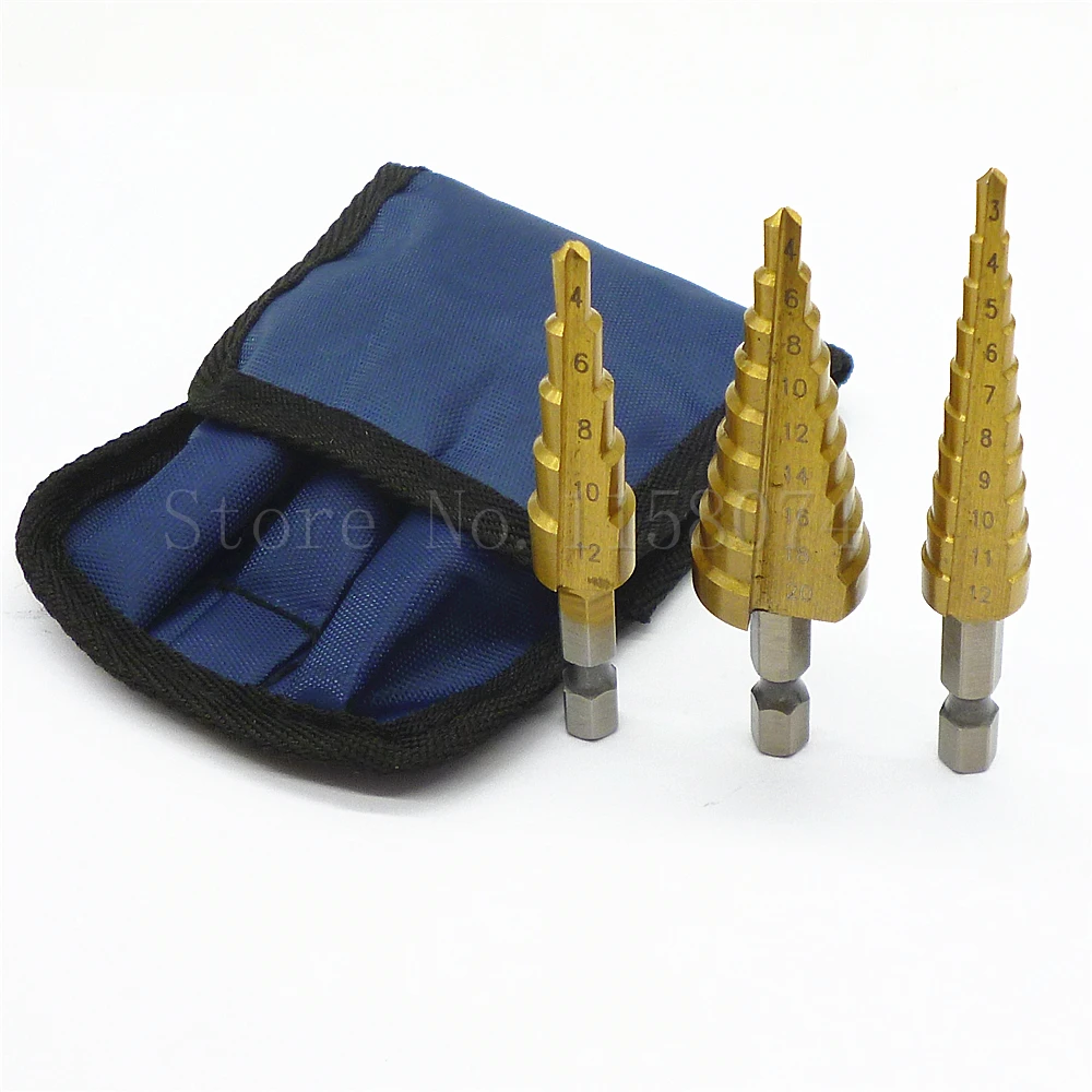 HSS Titanium-Coated Step Drill Set 1/4\" hex shank 3-12mm cutting tool Reamer HSS Titanium-Coated Step Drill Set 1/4\" hex shank 3-12mm cutting tool Reamer