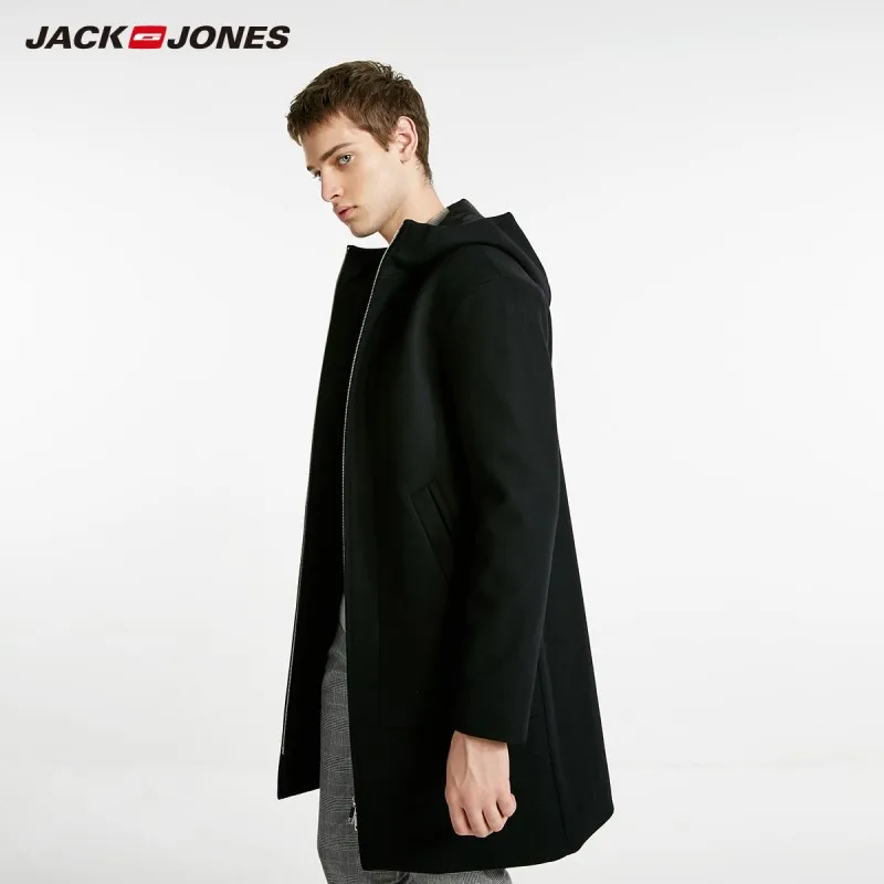 JackJones мужской осенний с капюшоном стоячий воротник шерстяное длинное пальто длинная куртка мужская одежда 218427511