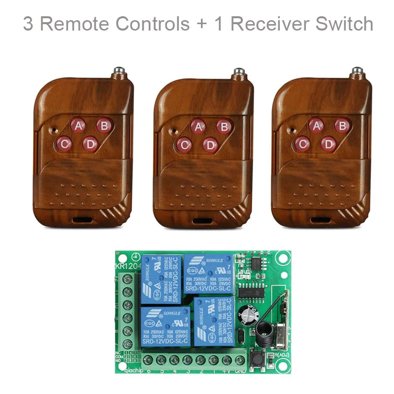 QIACHIP 433 Mhz универсальный Беспроводной удаленного Управление переключатель DC 12 V 4 CH реле приемника модуль+ ВЧ передатчика 433 мгц дистанционного огни - Цвет: 3 RC and 1 Receiver
