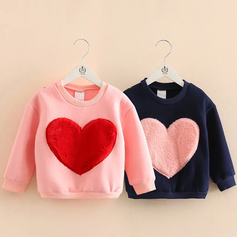 Lovey сердце осень-зима свитер для маленьких девочек Теплая Флисовая футболка для модная одежда для девочек, верхняя одежда для детей детская