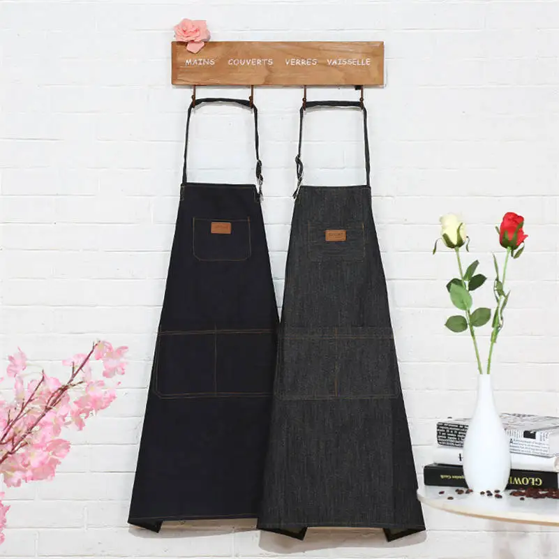 

Denim Cooking Apron with Pockets Chef Kitchen BBQ Shop Housework Dress