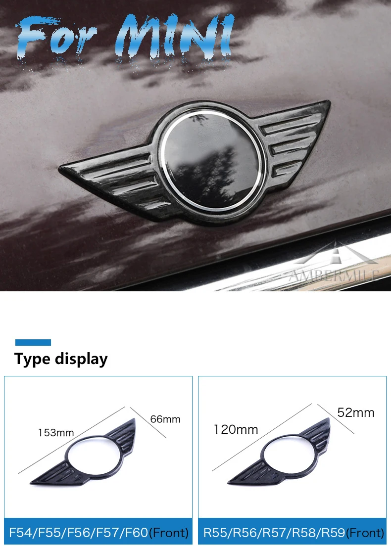 Carbon Fiber Car Logo Front Hood Badge Rear Trunk Emblem for Mini Cooper F54 F55 F56 F60 R60 R61 R55 R56 Countryman (1)