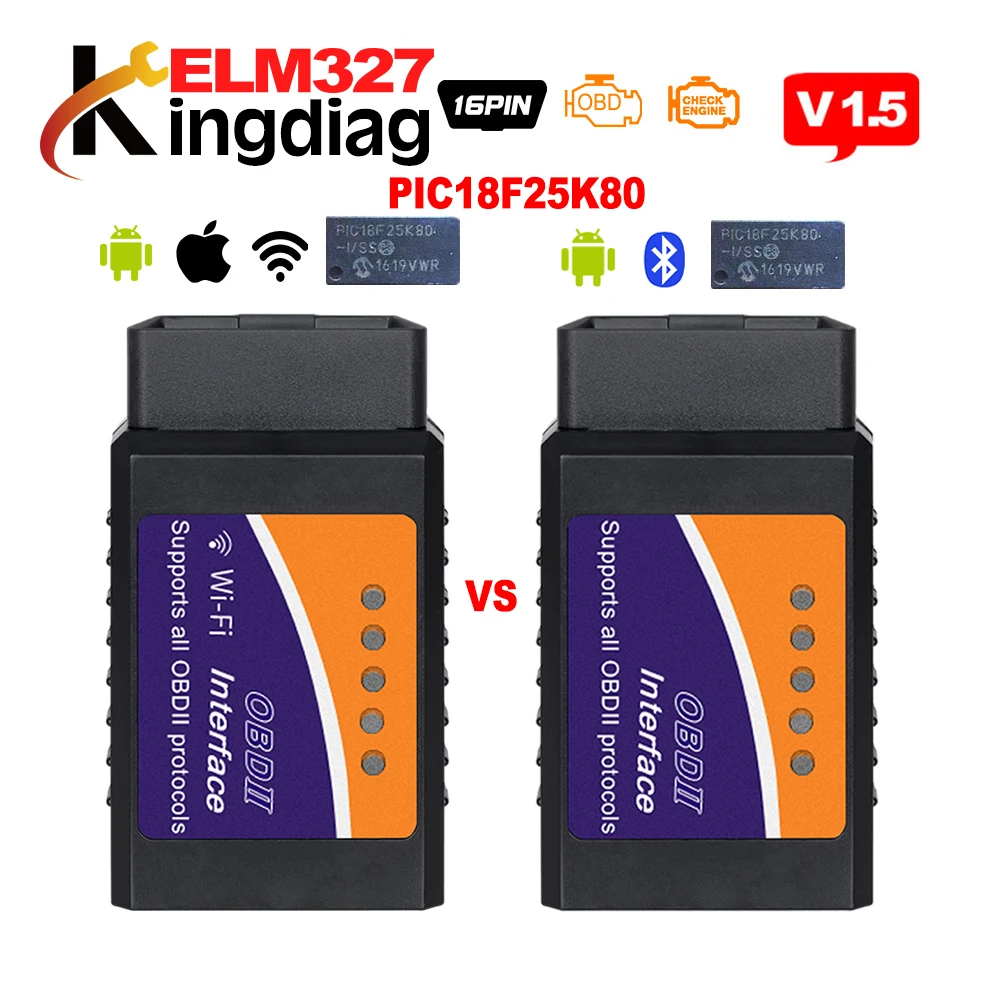 

with PIC18F25K80 Chip ELM327 V1.5 WIFI OBDII OBD2 diagnostic interface work on Android IOS ELM327 V1.5 Bluetooth for android