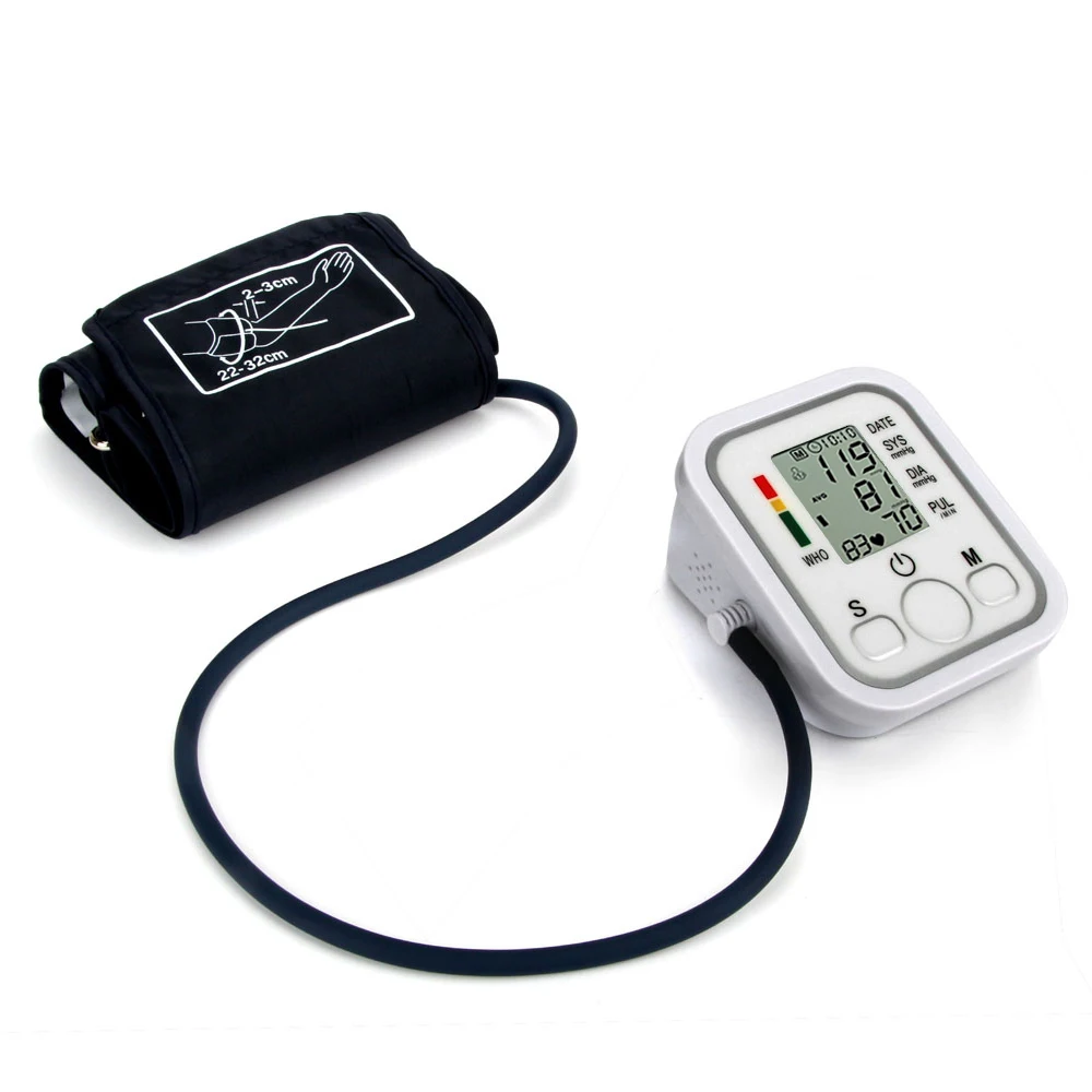 Billig Automatische Oberarm Digitales Blutdruckmessgerät LCD Display Tonometer Meter Blutdruckmessgerät Mit Manschette für 22 32 cm