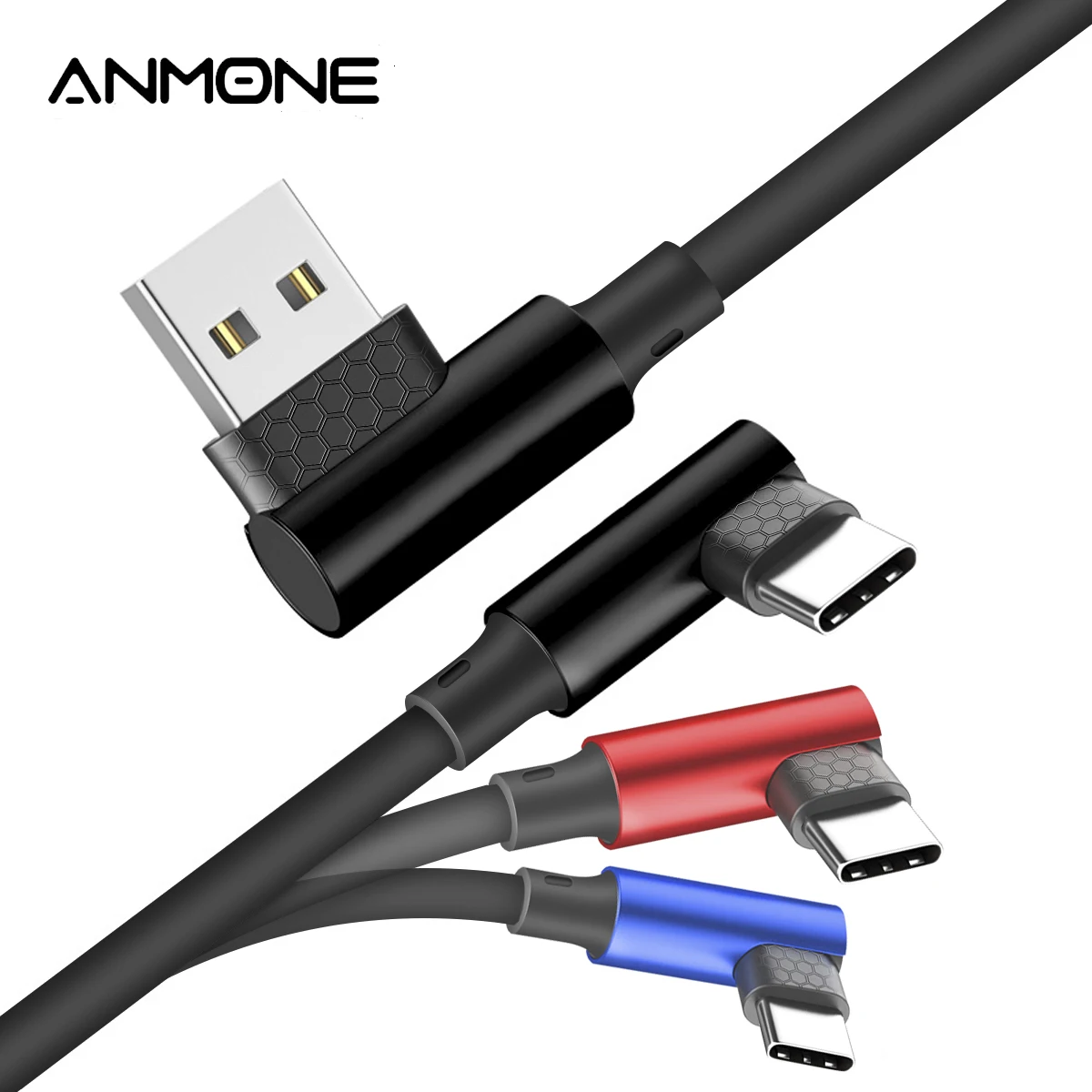 Зарядный кабель ANMONE usb type C с углом 90 градусов для мобильных игр макс. 2 4a l линейный
