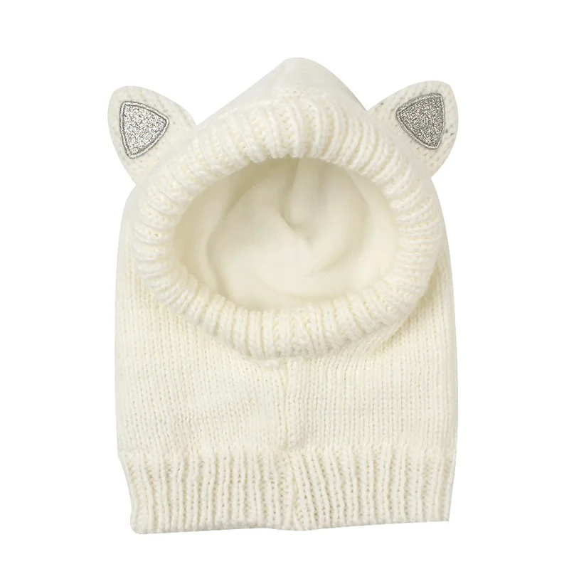 Warm Winter Baby Beanie Hat Cat Ears Knitting Children Hat For Girls Ear Fact Warm Baby Hat With Pompom Girls Clothing 1-5Years (5)