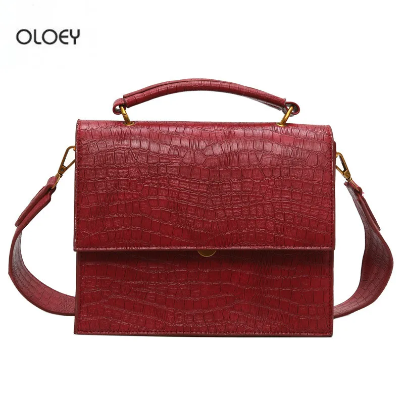 

OLOEY New women's handbags Fashion retro Stone pattern shoulder bag Crocodile pattern flap bag Wide shoulder strap Crossbody bag