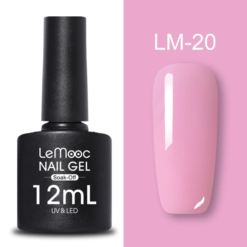 LEMOOC, 12 мл, Цветной Гель-лак с блестками, красный, серый, черный цвета, замачиваемый УФ светодиодный лак, долговечный гель для дизайна ногтей - Color: LM-20