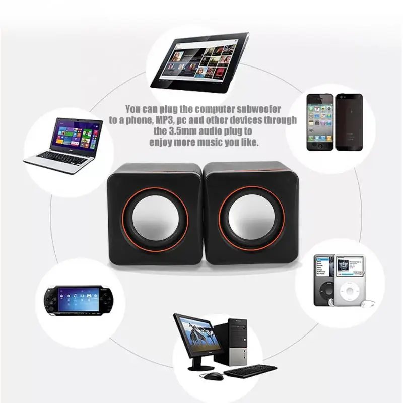 Сабвуфер для компьютера, ноутбука, мини портативный динамик s HiFi, ПК, ноутбук, динамик, настольный, 3,5 мм, USB, медиа, музыкальный плеер