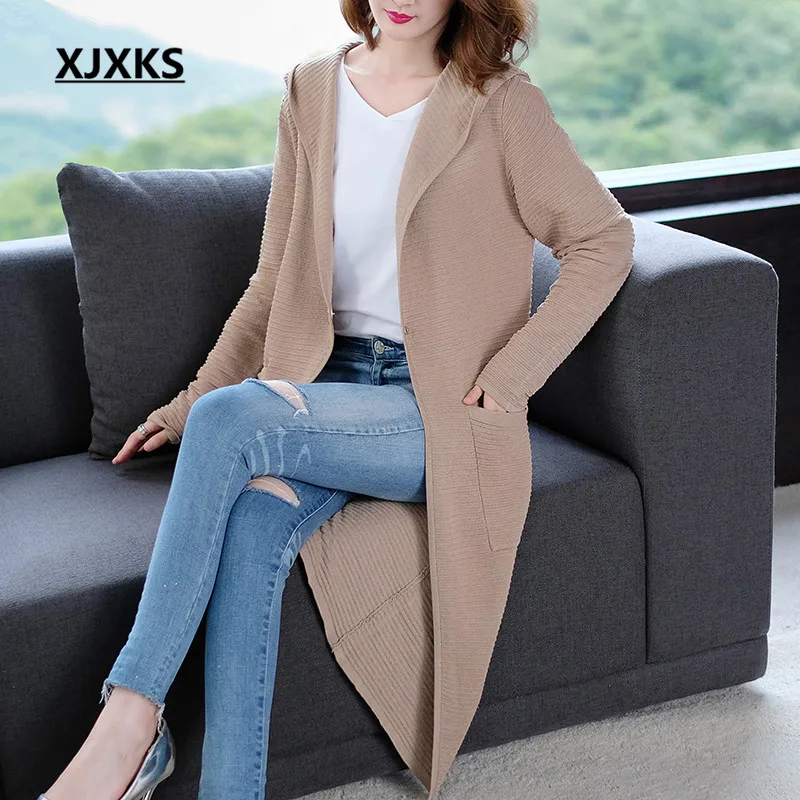 XJXKS high quality long cardigan women sweater coats comfortable