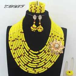 Желтый и красный Модные прозрачные Бусины Цепочки и ожерелья Наборы для ухода за кожей в нигерийском стиле Бусины Ювелирные наборы