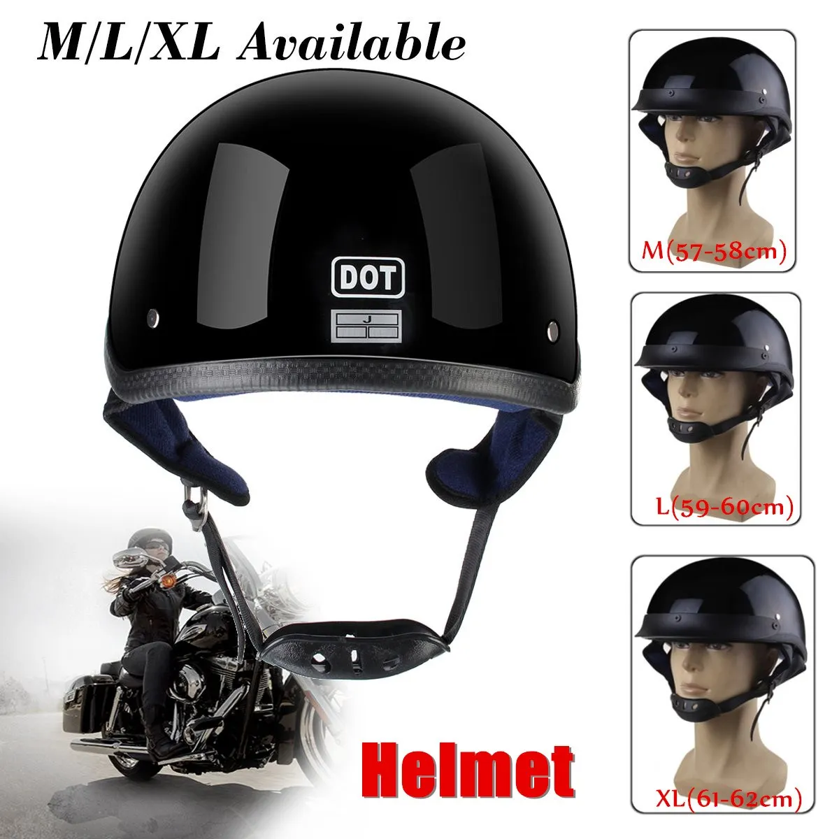 

Bright Black Tactical Motorcycle Bicycle Half Helmet DOT Half Flat Face Helmet For Harley Chopper Cruiser Biker M L XL