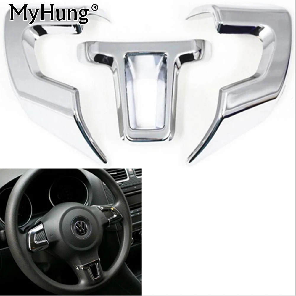 3 шт. хромированная накладка на руль для Volkswagen VW Golf 6 MK6 Polo Jetta MK5 2009 2010 2011 Bora|steering wheel