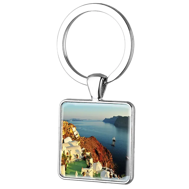 TAFREE, греческий остров Санторини, квадратные Брелки,, высокое качество, посеребренные брелки для ключей, Великое Море, сцена, ювелирные изделия FA397 - Цвет: FA406
