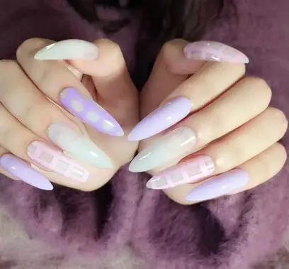 24pcs Quality Acrylic False Nails Purple Pink Grids Extra Long 24pcs Quality Acrylic False Nails Purple Pink Grids Extra Long Pointed Nail Tips Makeup Fresh Country Style Z285 In From Beauty Health On