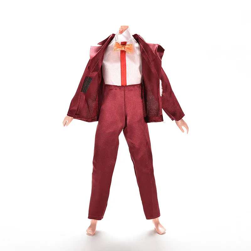1 комплект для куклы КЕН Барби, одежда, винно-красная рубашка, пальто, штаны, комплект одежды