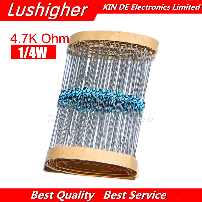 

100pcs 4.7K Ohm 1/4W 4K7 Metal Film Resistor 1% New
