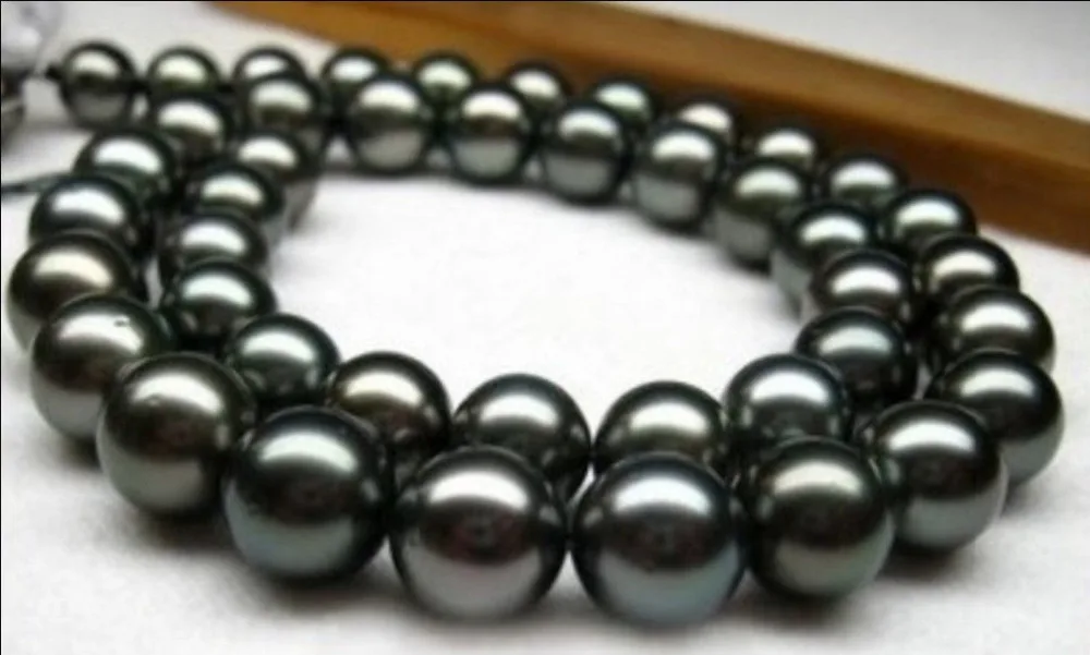 

FREE SHIPPINGnatural 14KGP AAA+ 9-10mm tahitian black pearl necklace 32 inch
