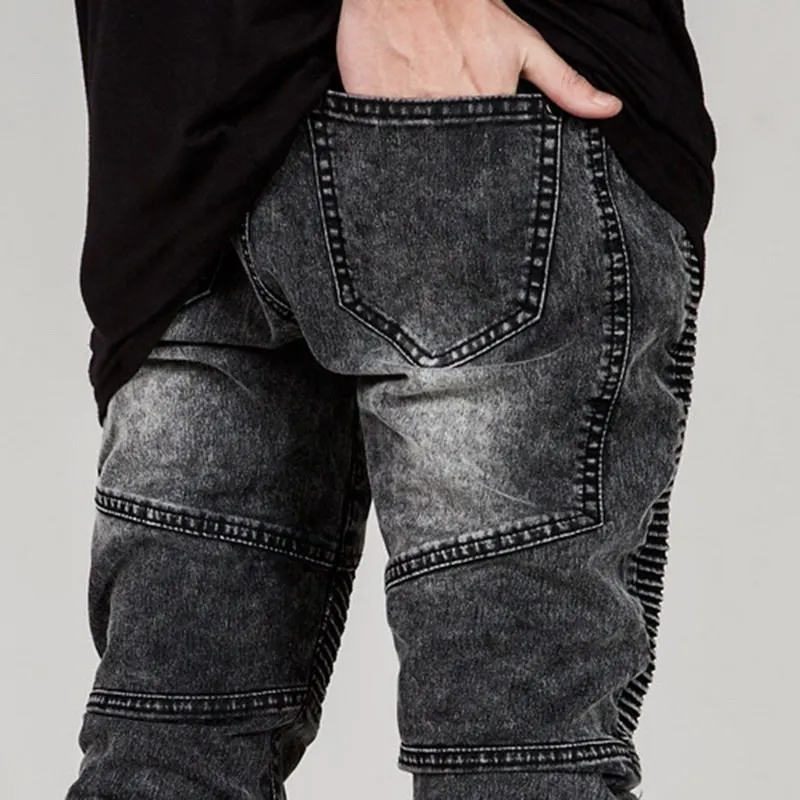 WENYUJH мужские эластичные рваные обтягивающие байкерские джинсы в стиле хип-хоп с заплатками, ретро джинсы с потертостями и дырками, узкие джинсы, поцарапанные джинсы высокого качества