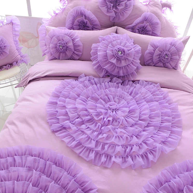 Роскошные три розовые комплекты постельного белья с цветами Стёганое одеяло, покрывало на кровать, комплект с юбкой и футболкой комплект одежды постельное белье из хлопка для свадеб, подарок 8/9 шт. американский