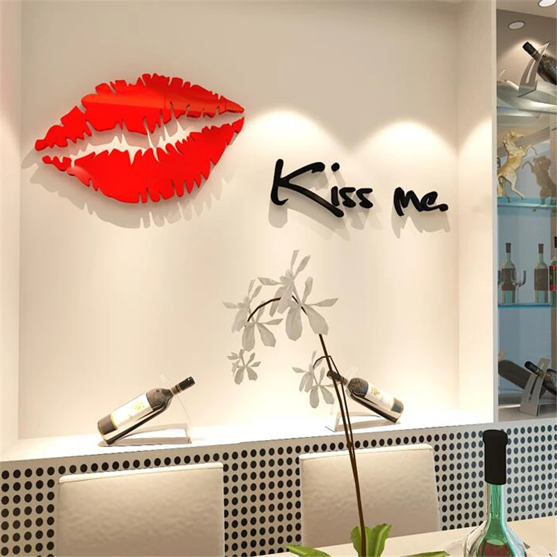 

2016 New Plastic wall stickers Sexy Lips 3D three-dimensional Crystal pattern living room marriage room TV wall decor picture