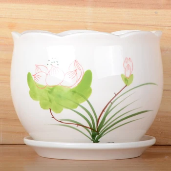 

Flower Design Ceramic Pot Large Contracted Plants Basin Carries The Balcony Office Green Plant POTS with Tray Fleshy Flower Pot