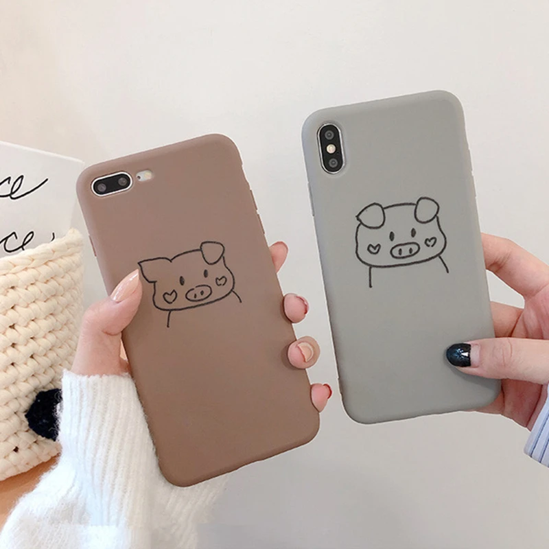 

BONVAN For iPhone X XR XS Max Case soft heart Cute pig Protection Back Funda For iPhone 6 6s 7 8 Plus Phone Cover Coque