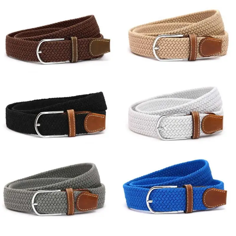

New Men Leather Braided Elastic Stretch Cross Buckle Casual Golf Belt Waistband Gift 6 Colors #11