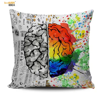 

HUGSIDEA Right Brain Left Brain Cushion Cover Cool 3D Pattern Throw Pillow Cover Bedroom Sofa Decor Square Pillowcase 45*45 cm