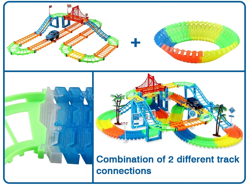 Новый Тип трек игрушечных автомобилей светодиодные фонари трек 2 in1 free transform сборки интерактивный пазл обучения детей игрушки светящийся